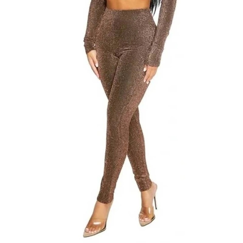 NWT Naked Wardrobe Glitter High Waist Leggings in Rust, Size L
